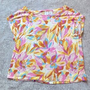 Joie Linen Top Floral Tee Loose Oversized Colorful Small
